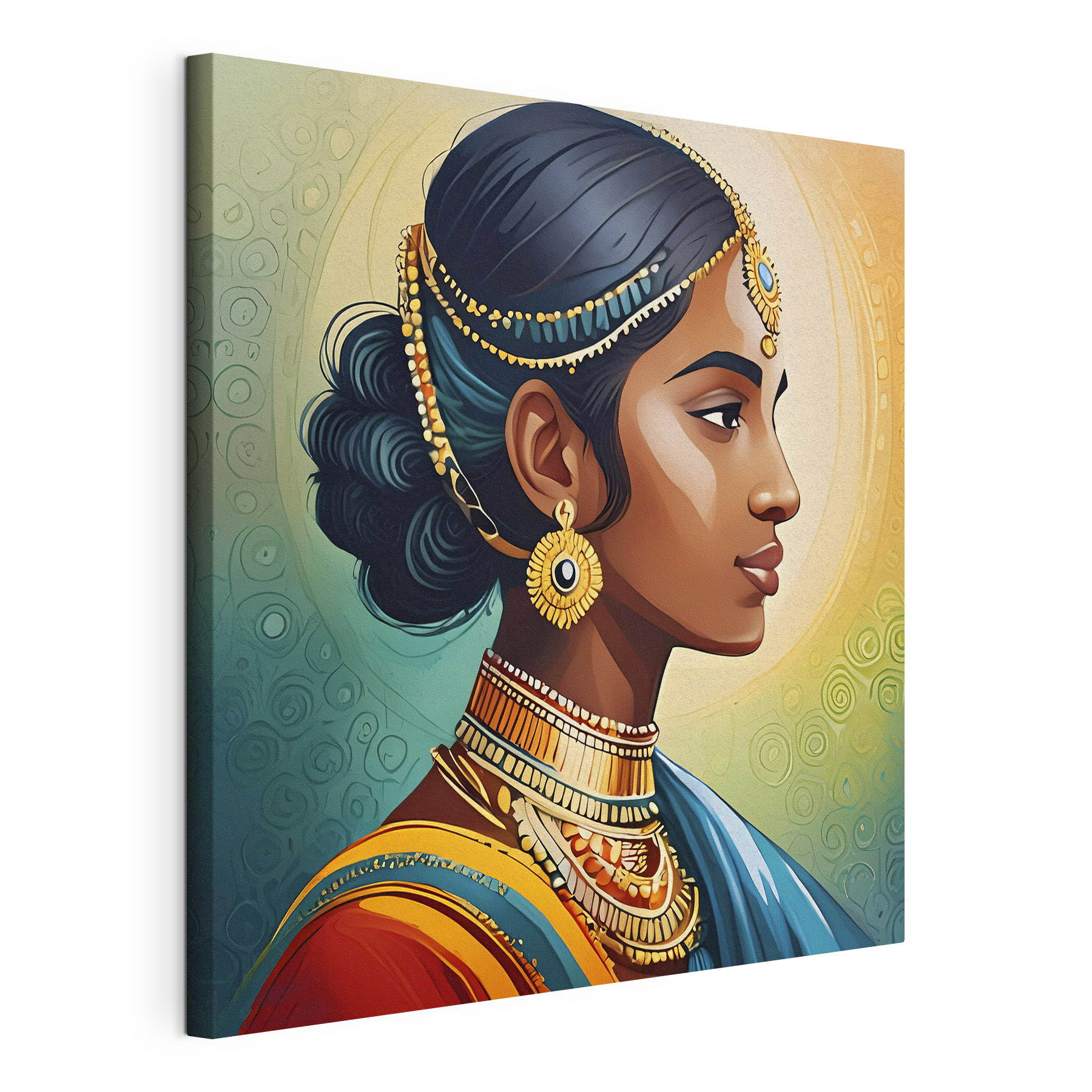 A woman with a necklace and earrings