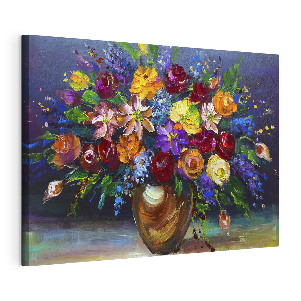 A painting of flowers in a vase A painting of flowers in a vase