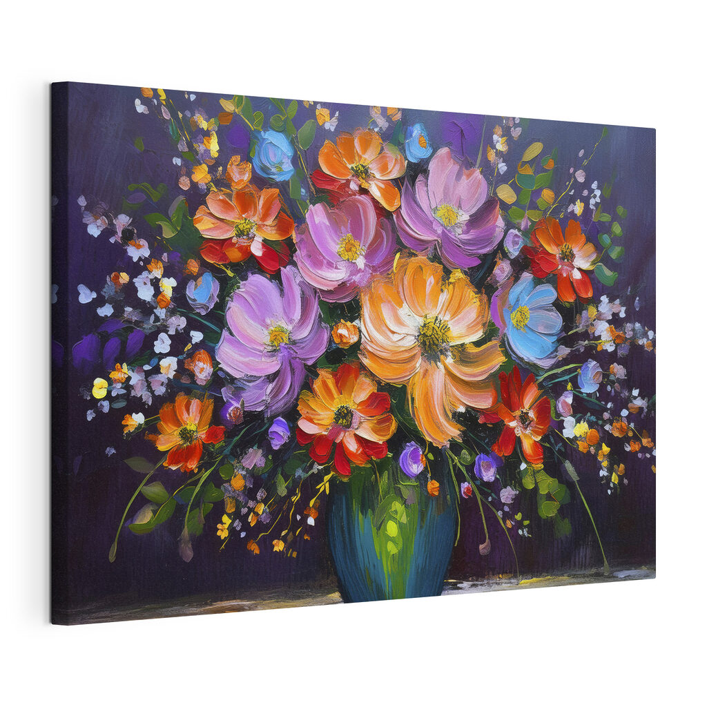 A painting of flowers in a vase A painting of flowers in a vase