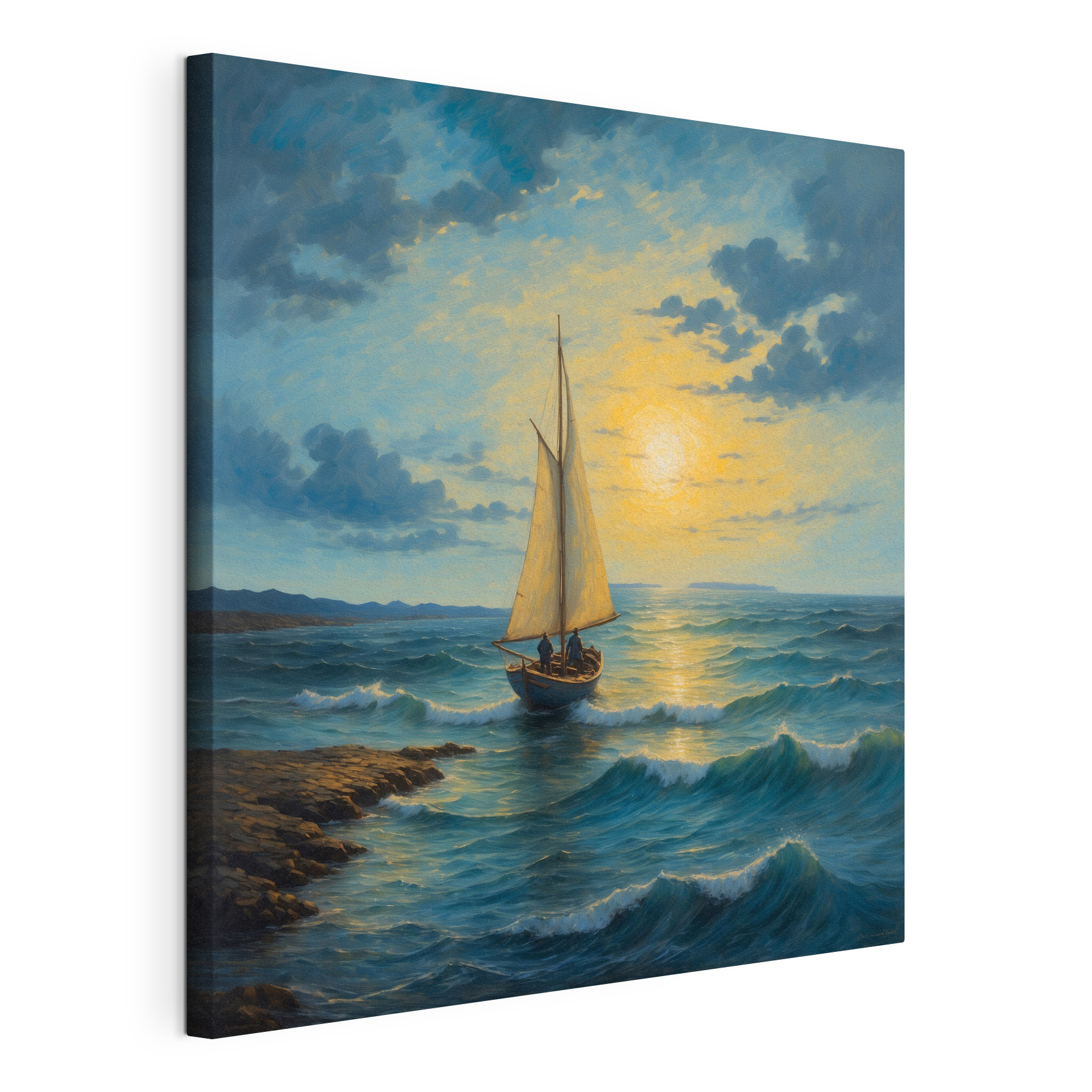 Painting of a sailboat in the ocean Painting of a sailboat in the ocean