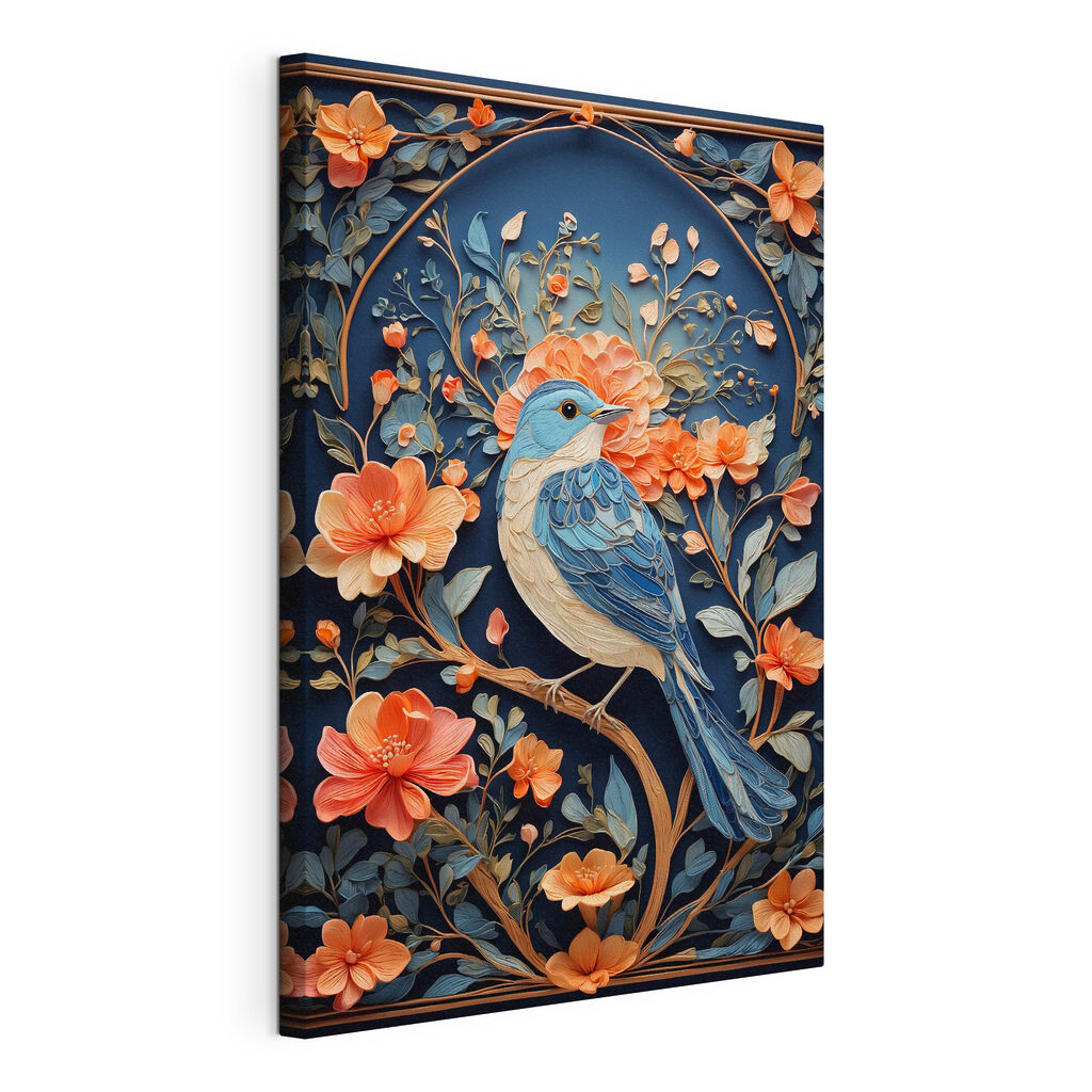 Blue bird on a branch with flowers Blue bird on a branch with flowers