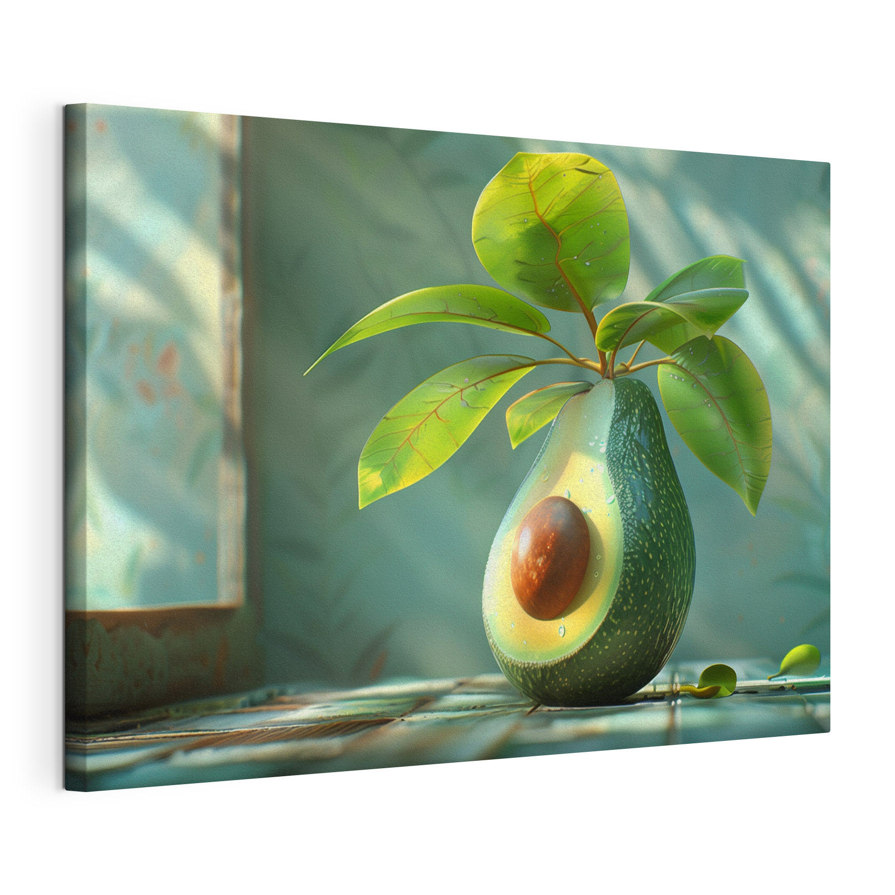 A avocado cut in half with a plant growing out of it A avocado cut in half with a plant growing out of it