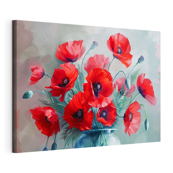 Un dipinto raffigurante dei fiori rossi in un vaso Quadri Un dipinto raffigurante dei fiori rossi in un vaso