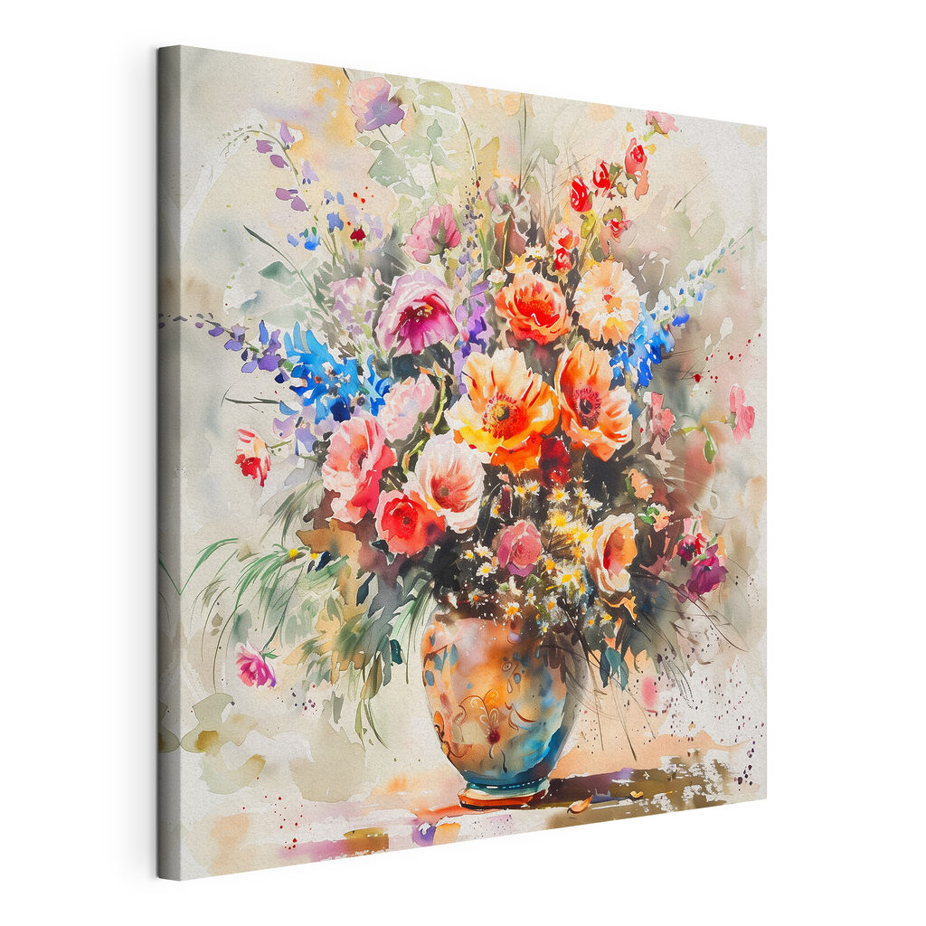 A watercolor of a vase of flowers