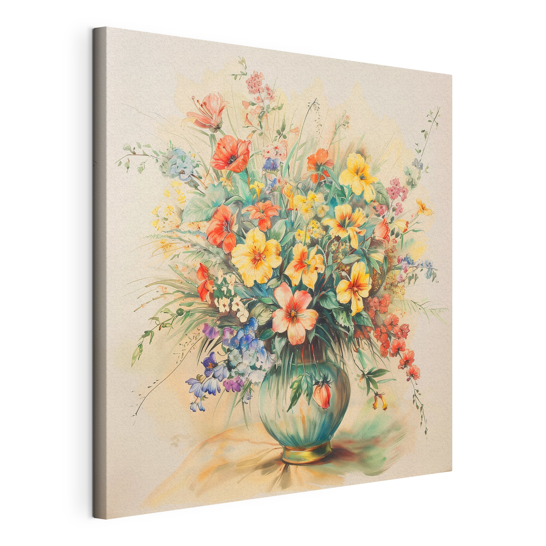 A painting of flowers in a vase
