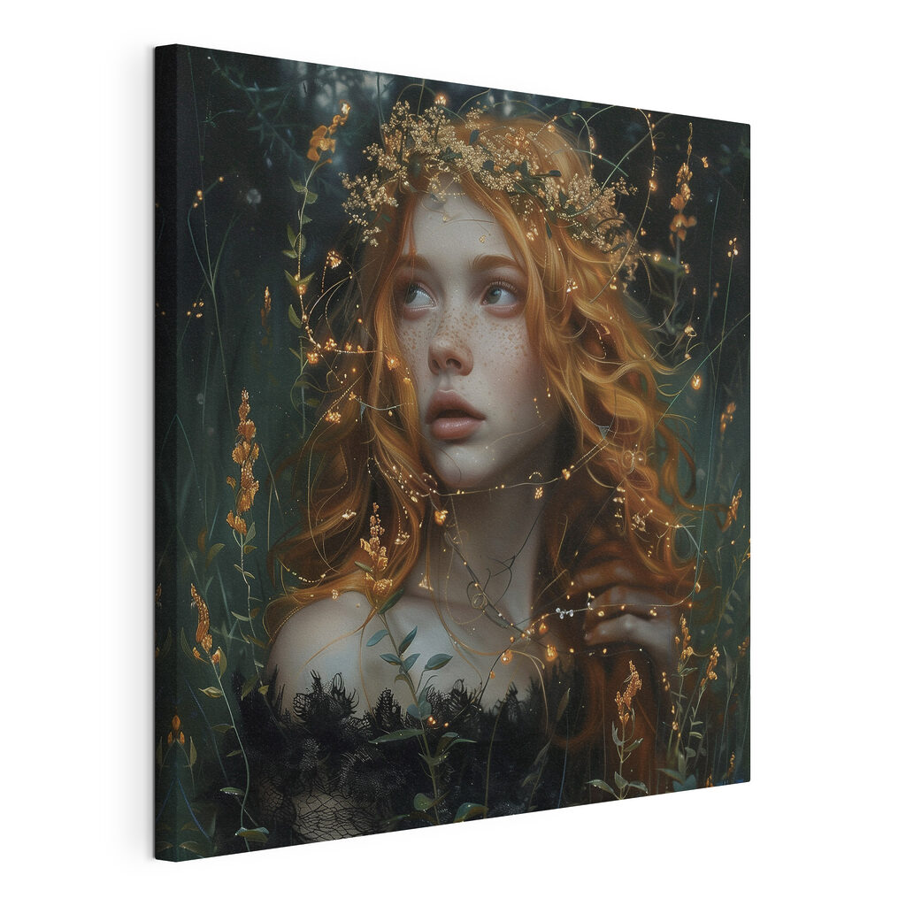 Forest enchantress amidst glowing lights