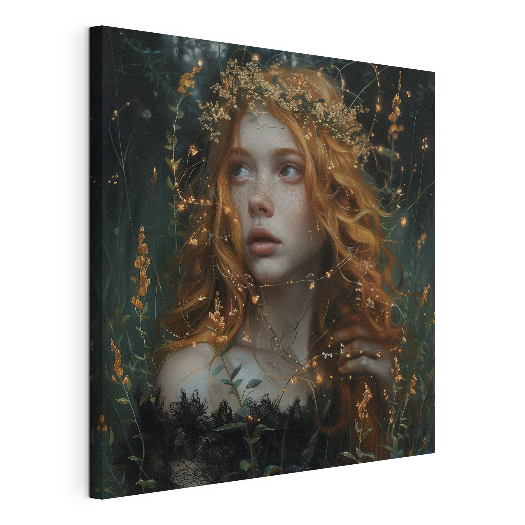 Forest enchantress amidst glowing lights