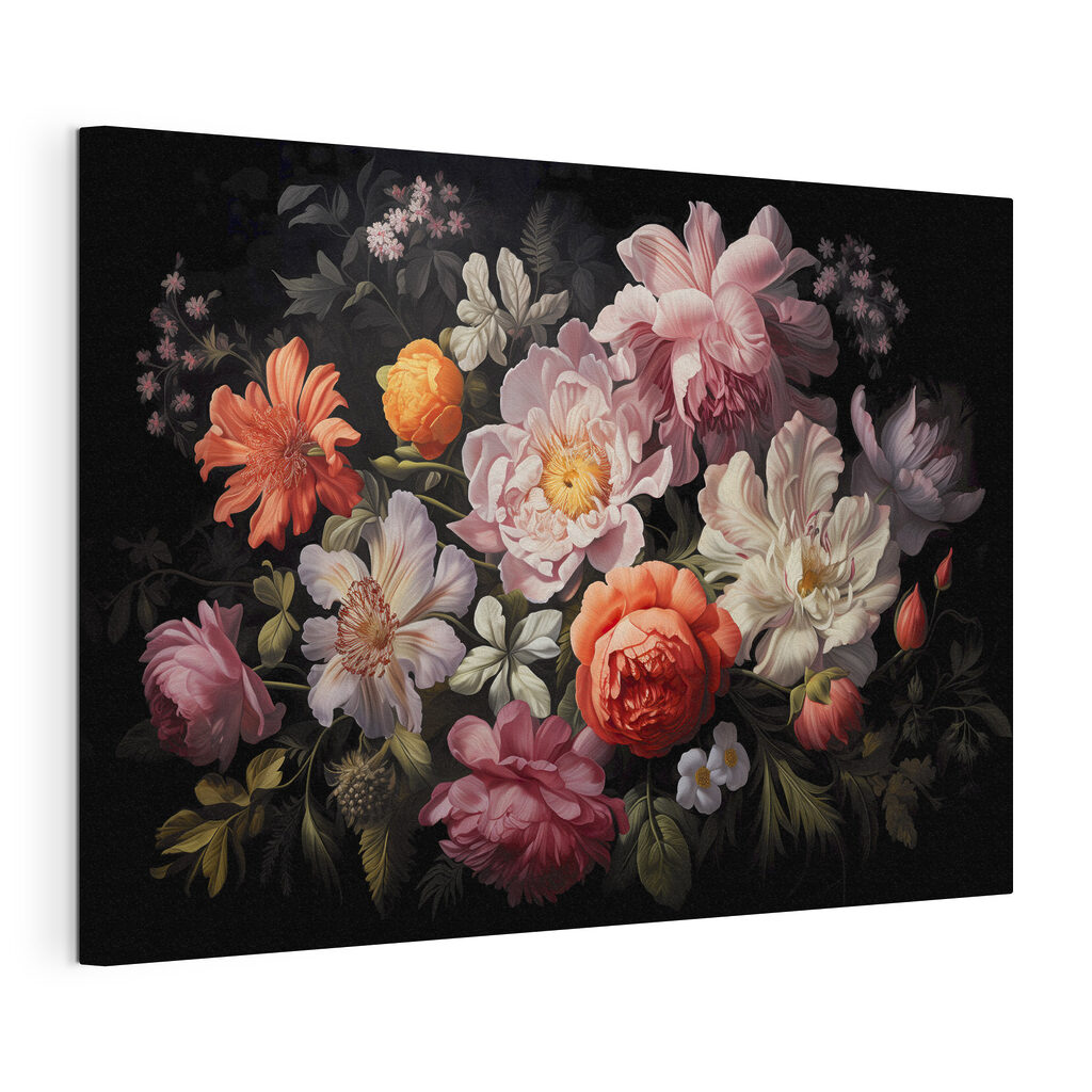 A painting of flowers on a black background A painting of flowers on a black background