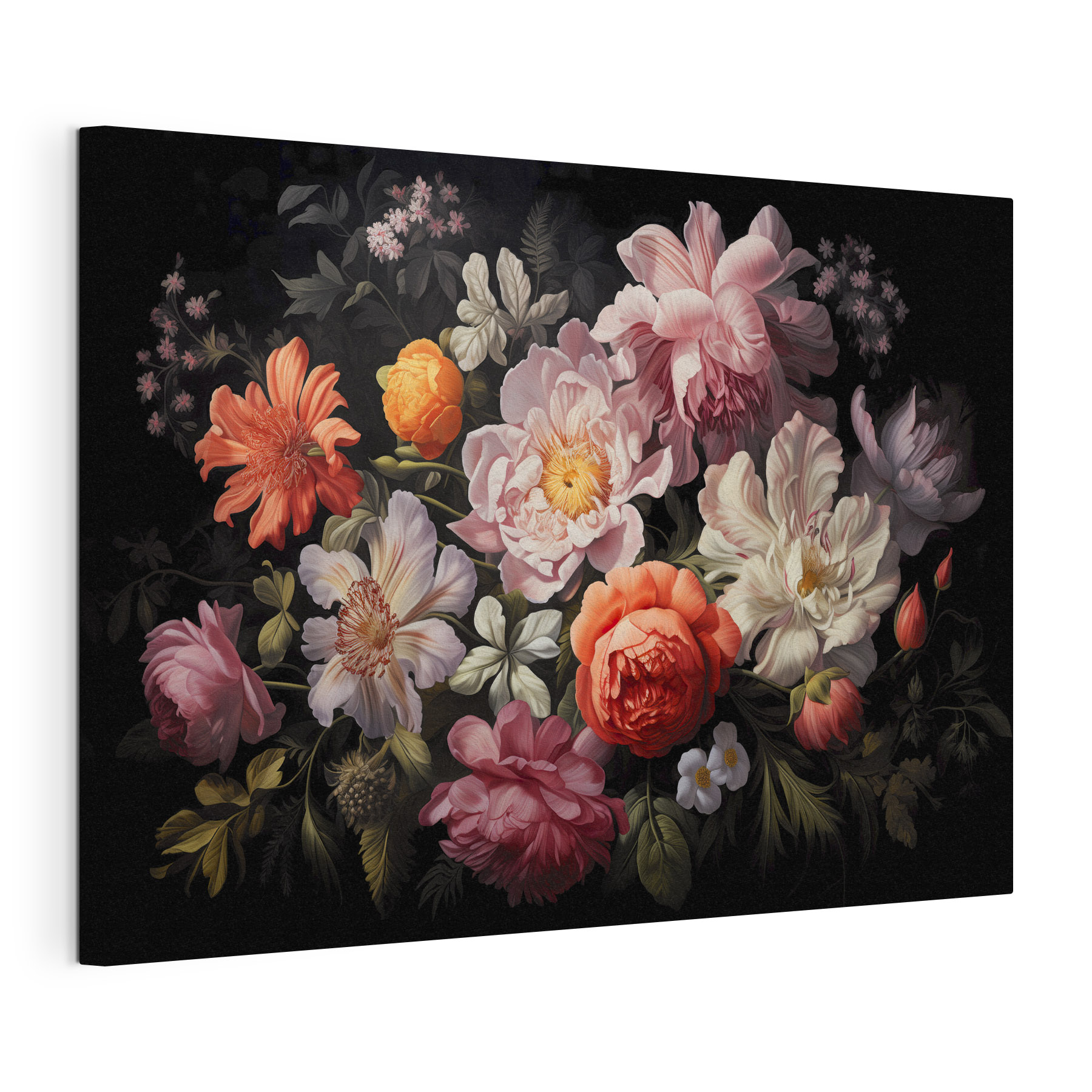 A painting of flowers on a black background A painting of flowers on a black background