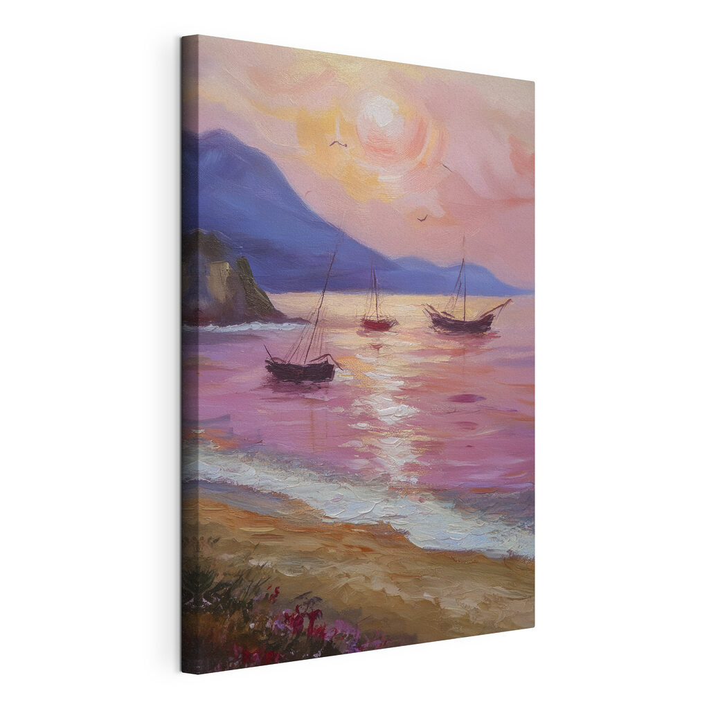 A painting of boats in the water
