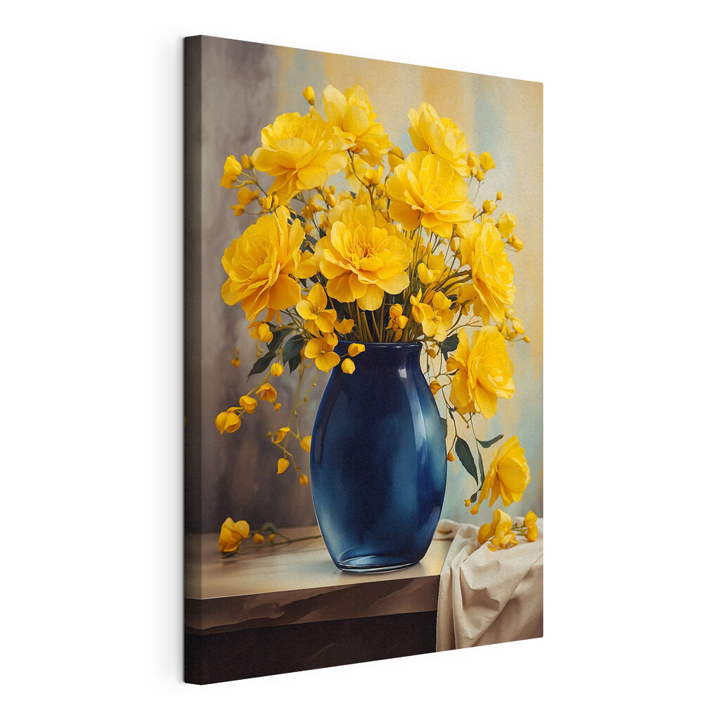 Blue vase with yellow flowers Blue vase with yellow flowers
