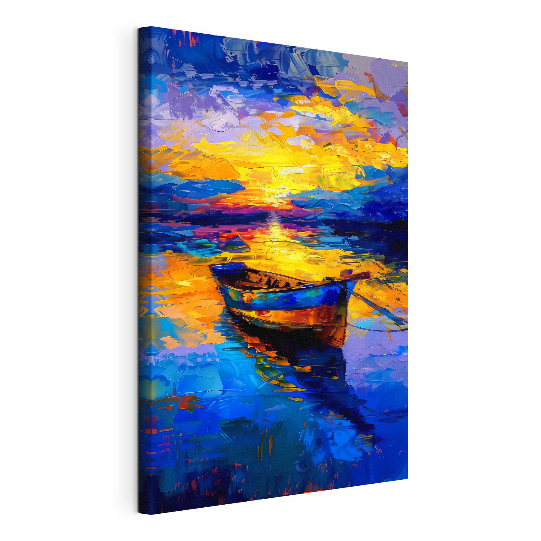 A painting of a boat in water A painting of a boat in water