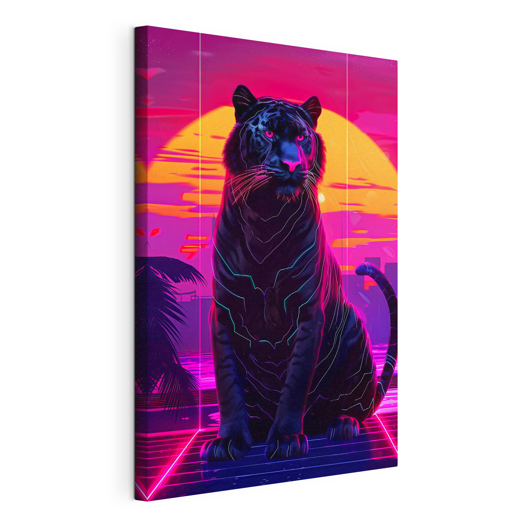 A black tiger with neon lights
