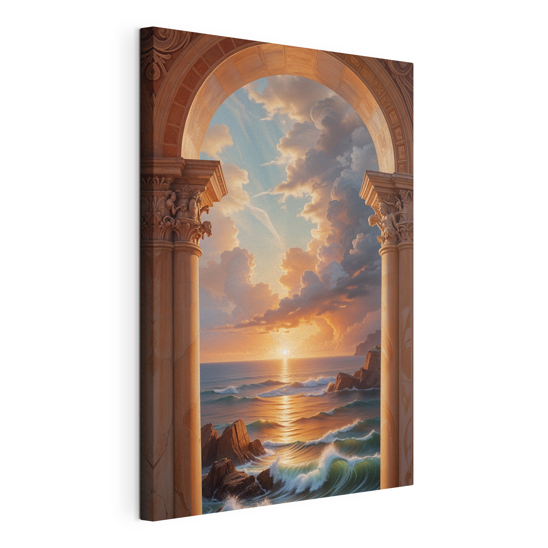 A view of the ocean from a stone archway A view of the ocean from a stone archway