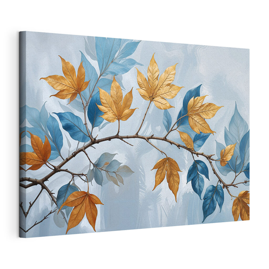 Branch with amber and azure leaves