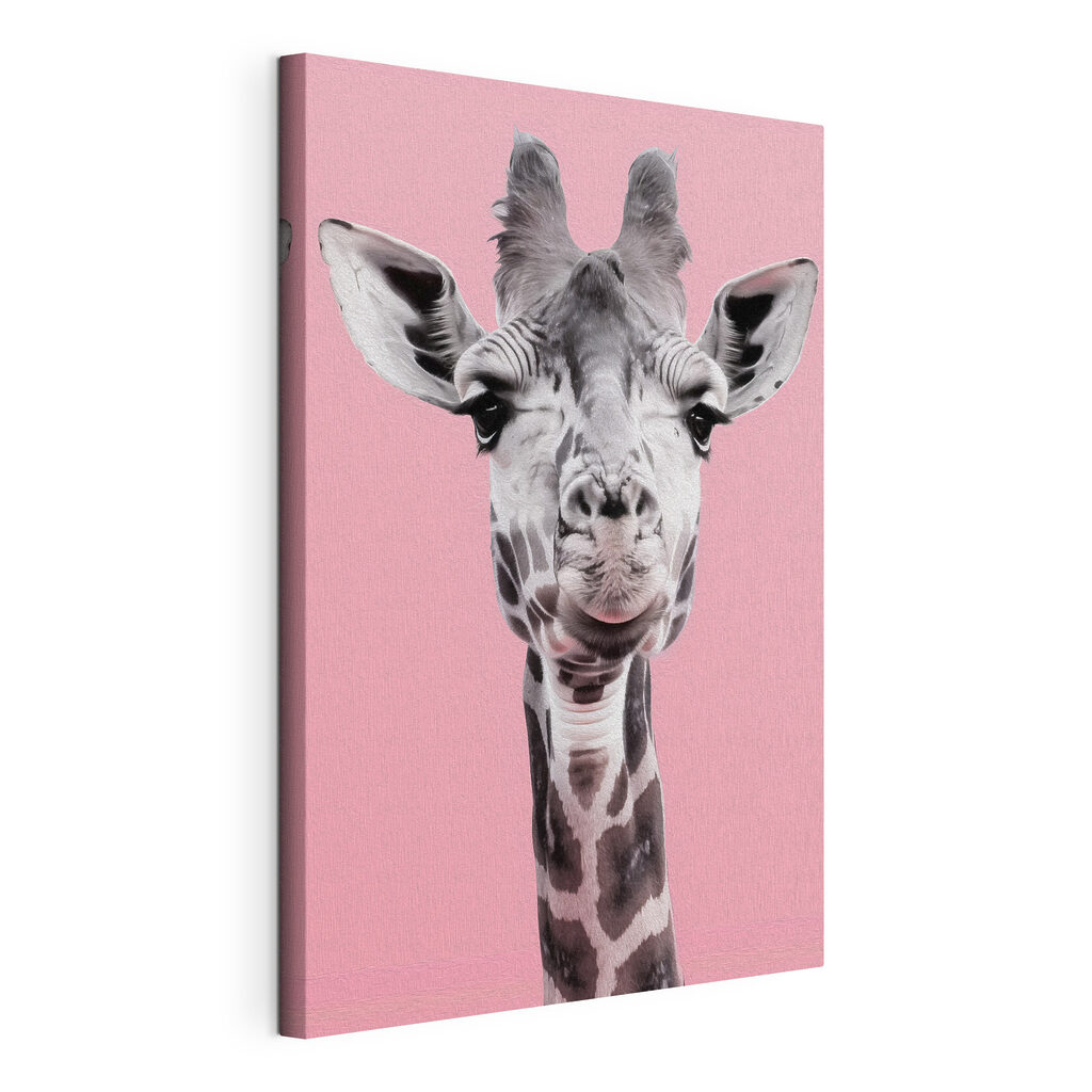 A giraffe with a pink background A giraffe with a pink background