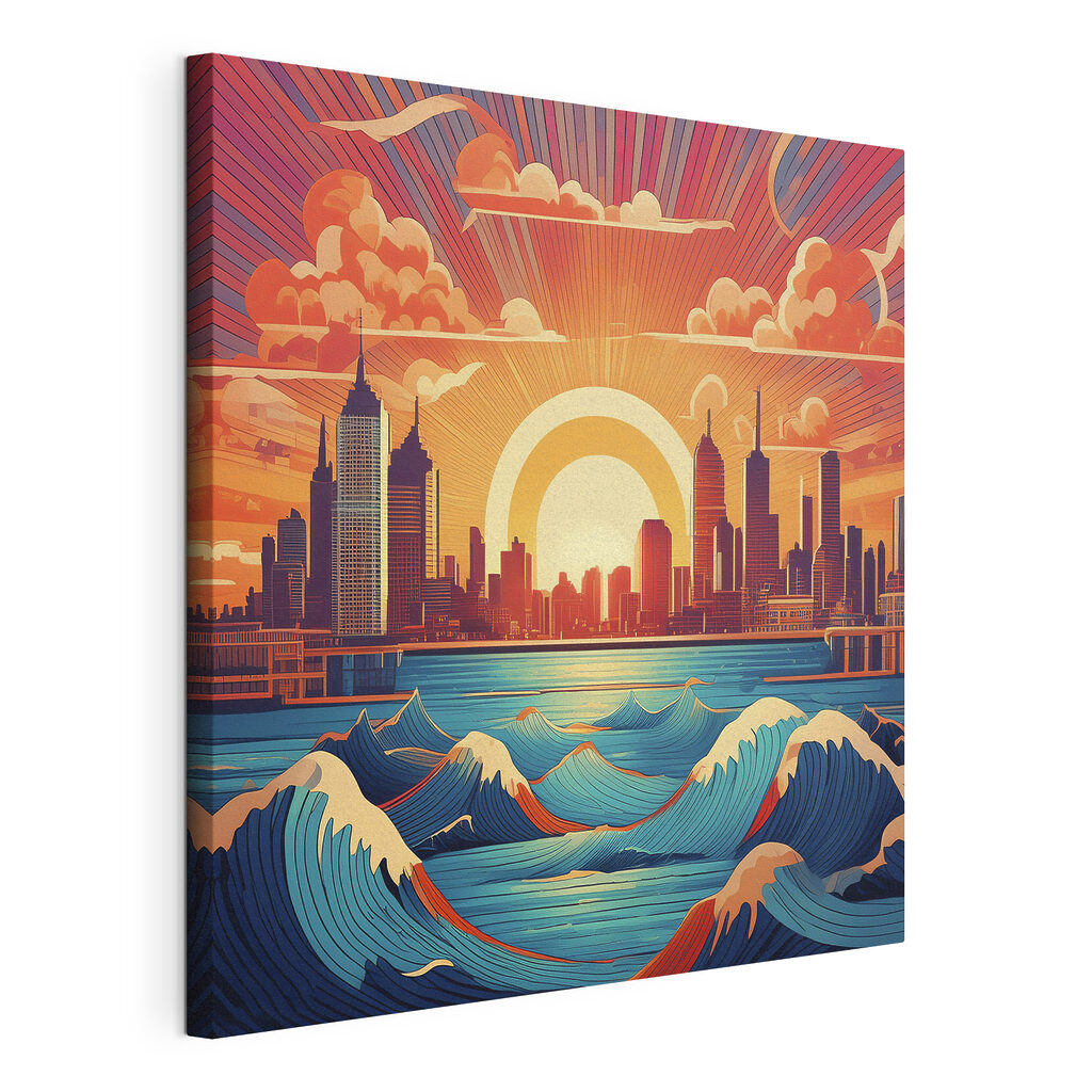 A city with waves in the water