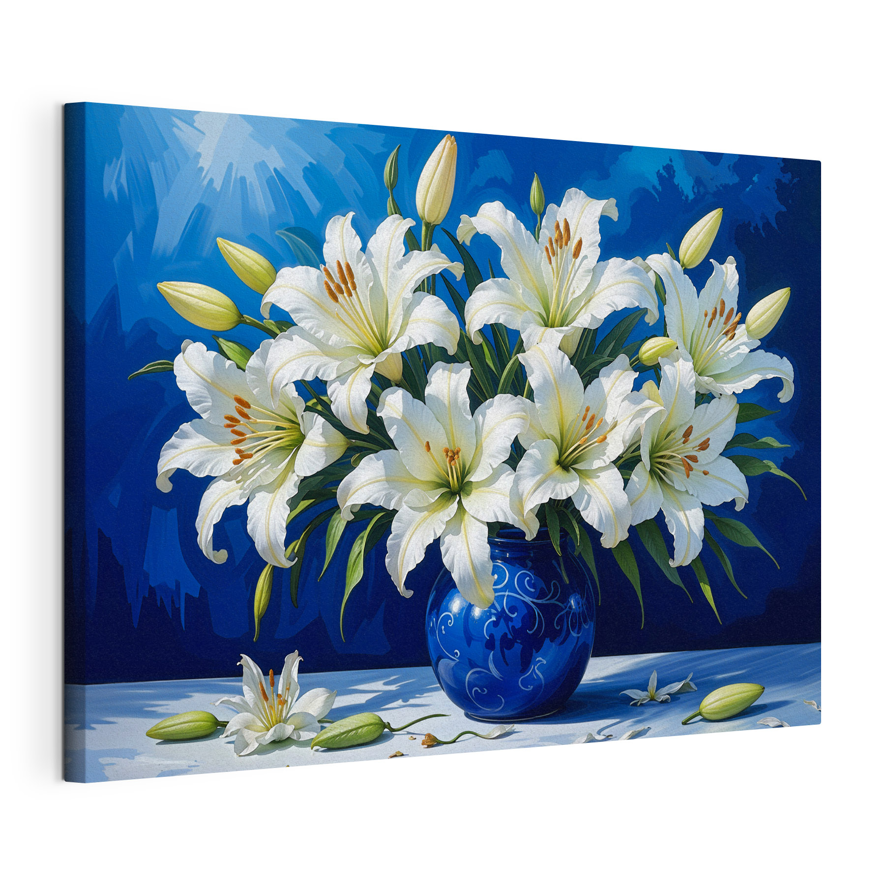 A white flowers in a blue vase A white flowers in a blue vase