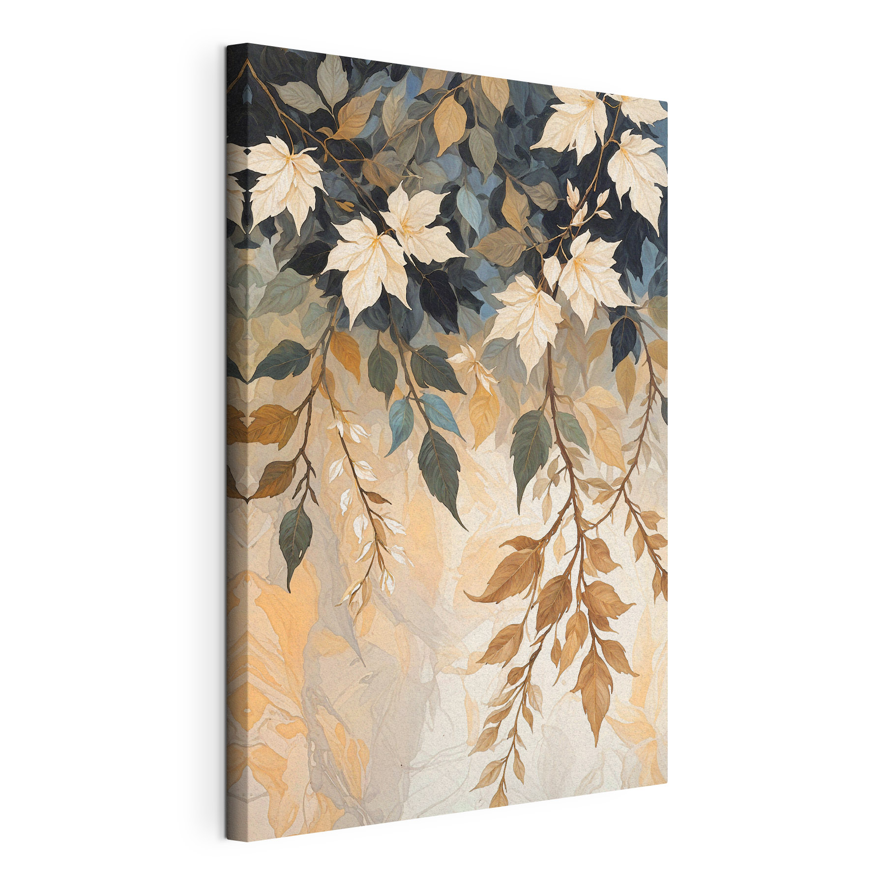 A painting of leaves on a branch