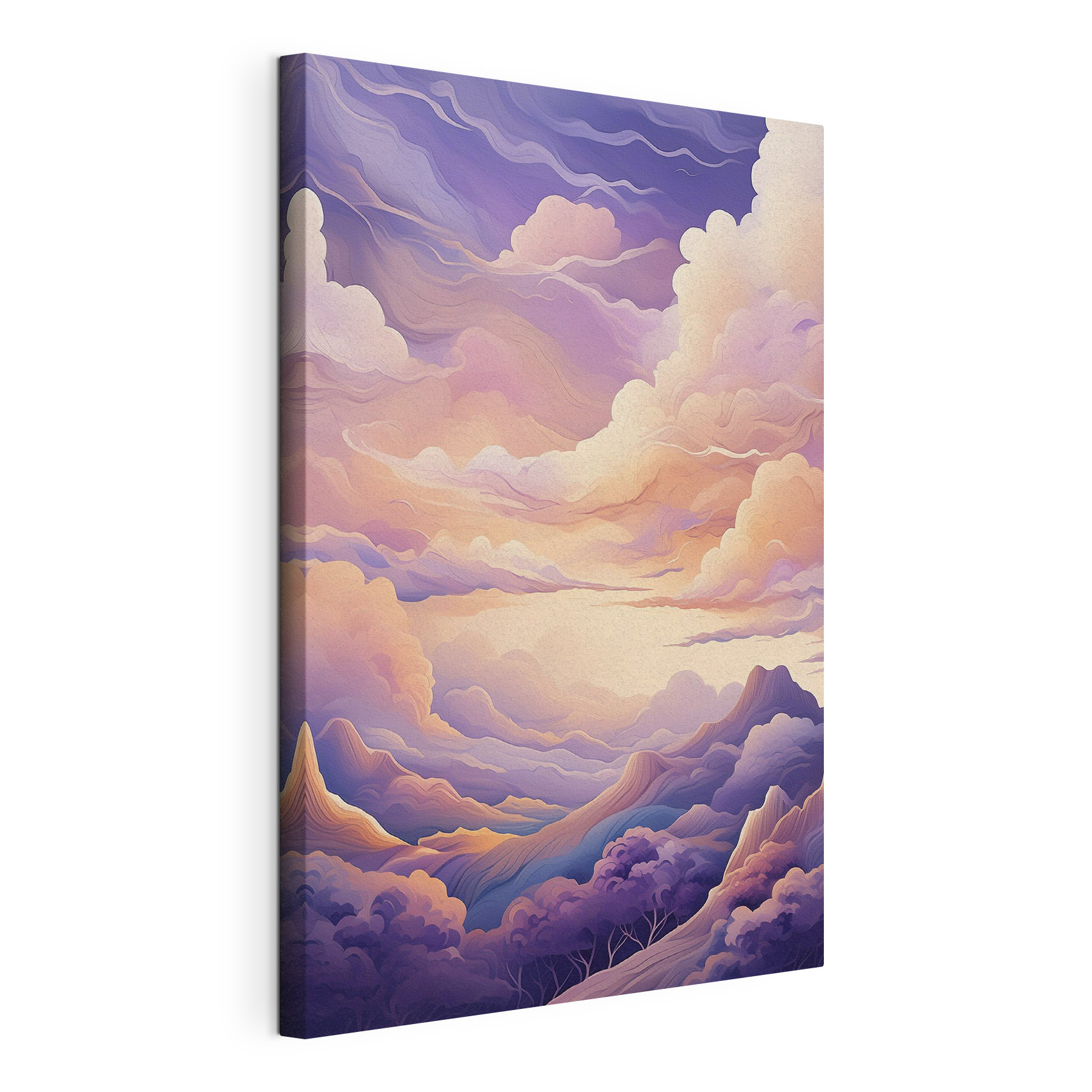A painting of clouds and mountains A painting of clouds and mountains
