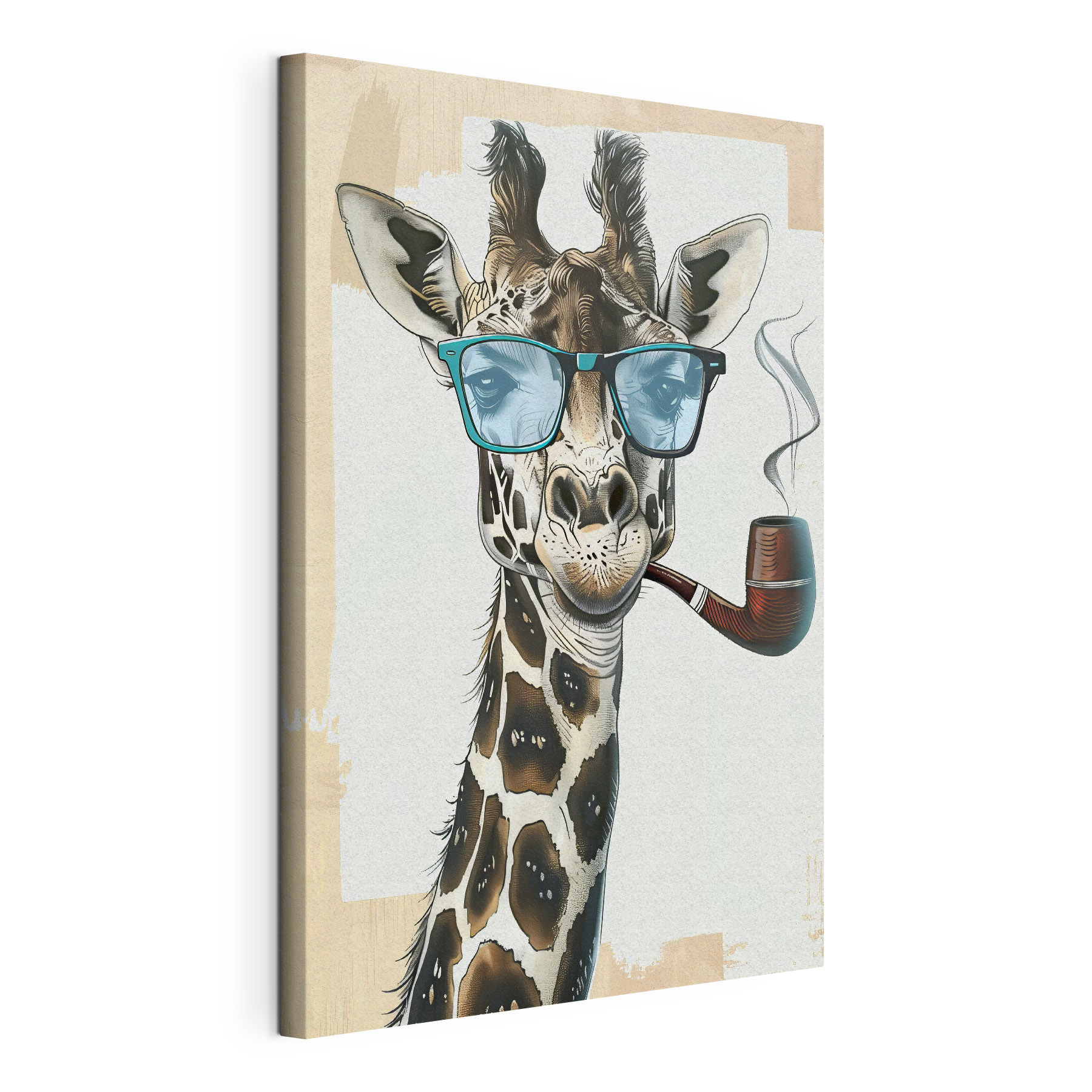 A giraffe wearing sunglasses and smoking pipe A giraffe wearing sunglasses and smoking pipe