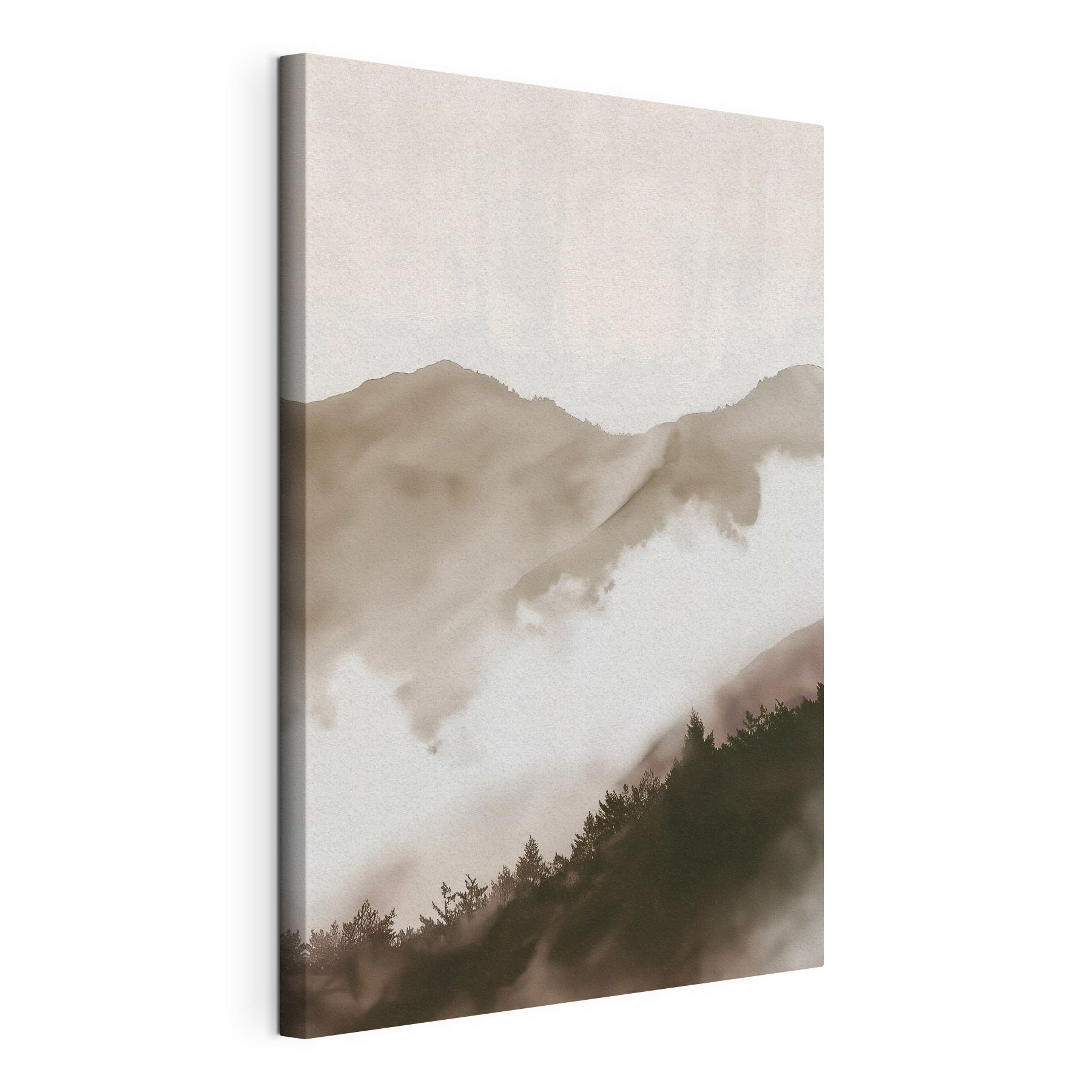 A foggy mountain range with trees A foggy mountain range with trees