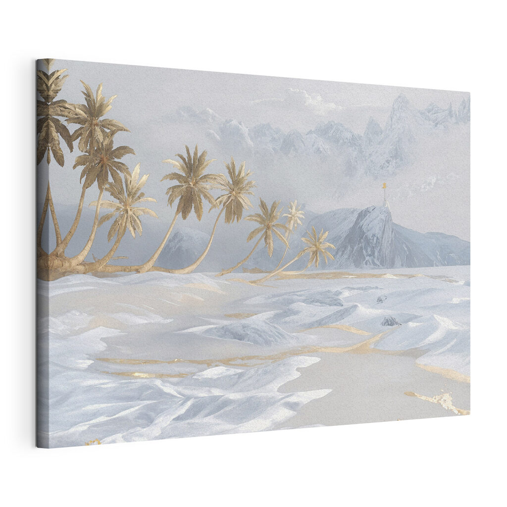 A snowy landscape with palm trees A snowy landscape with palm trees