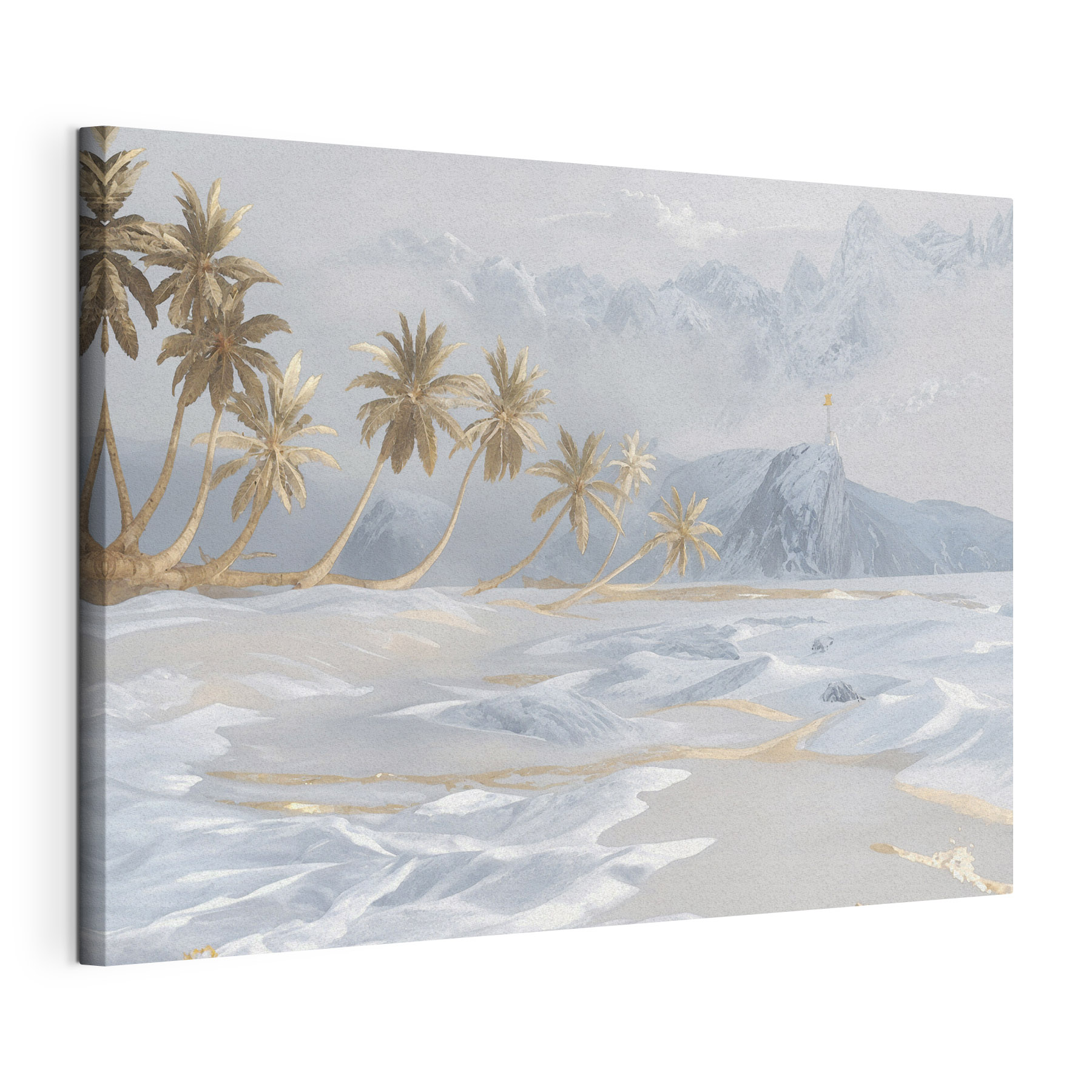 A snowy landscape with palm trees A snowy landscape with palm trees