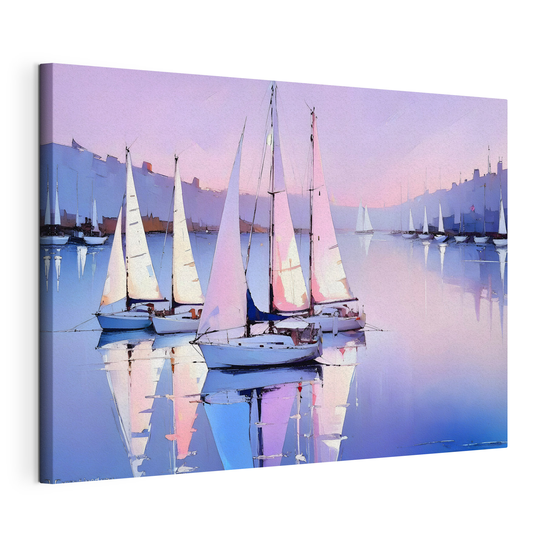 A group of sailboats on water