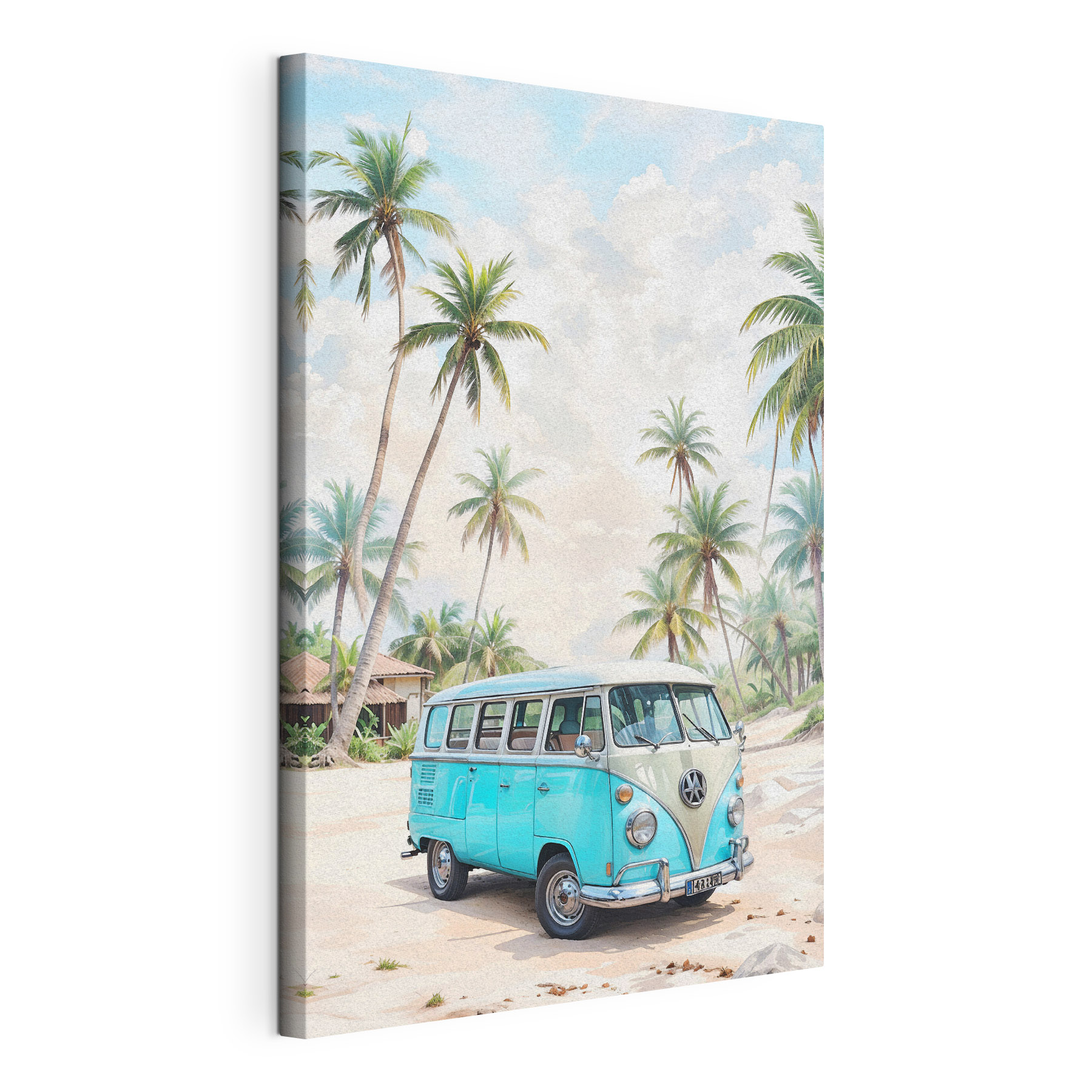 A blue van on a beach A blue van on a beach