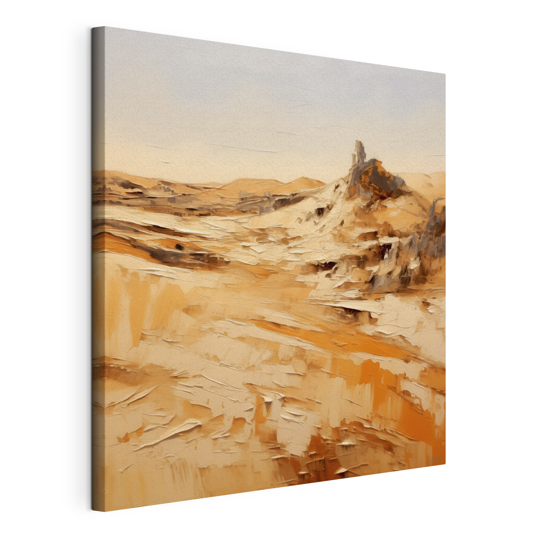 A desert landscape with sand and rocks