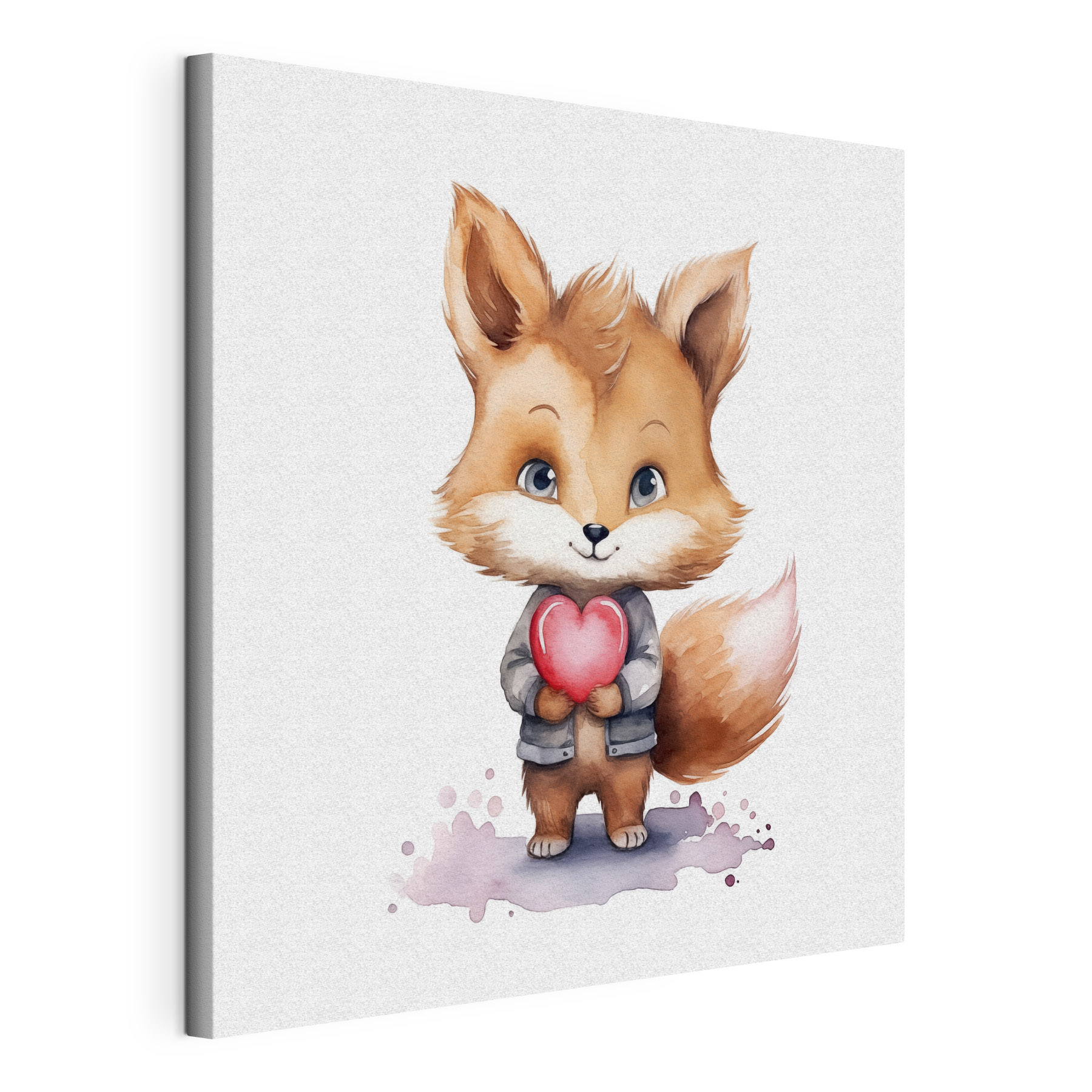 A watercolor of a fox holding a heart A watercolor of a fox holding a heart