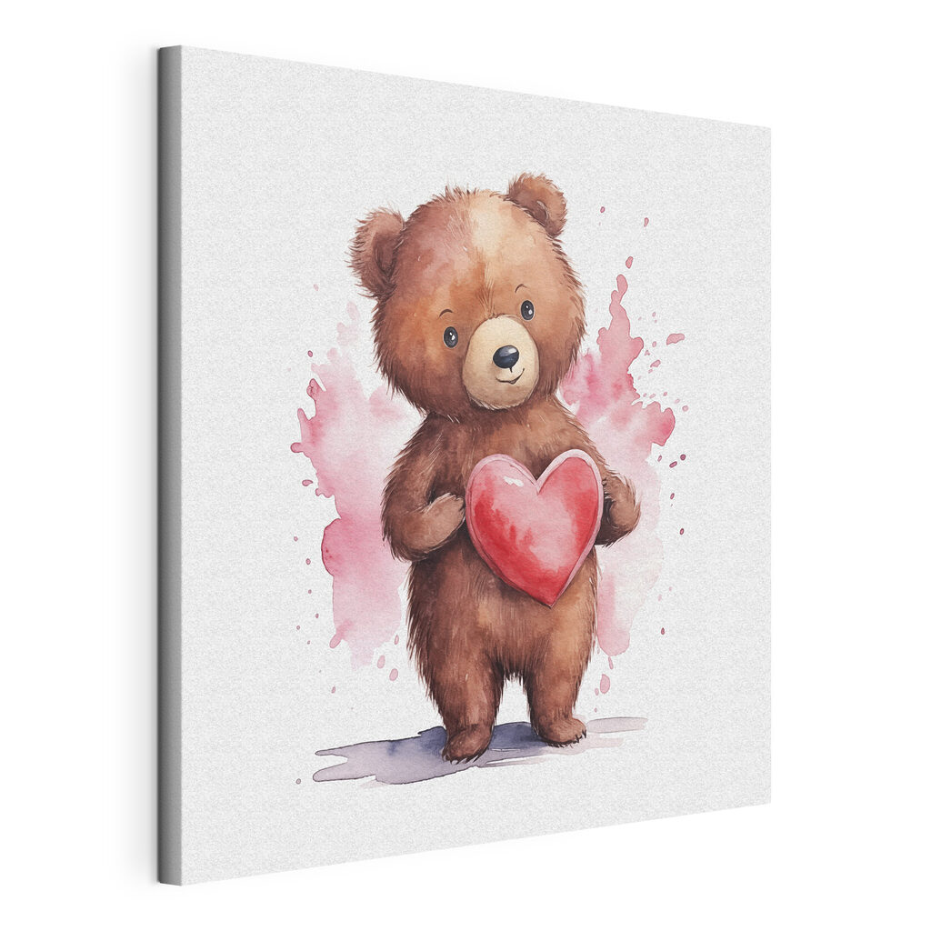 A watercolor of a teddy bear holding a heart A watercolor of a teddy bear holding a heart