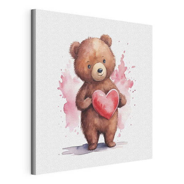 Un acquerello raffigurante un orsacchiotto che tiene in mano un cuore Quadri Un acquerello raffigurante un orsacchiotto che tiene in mano un cuore