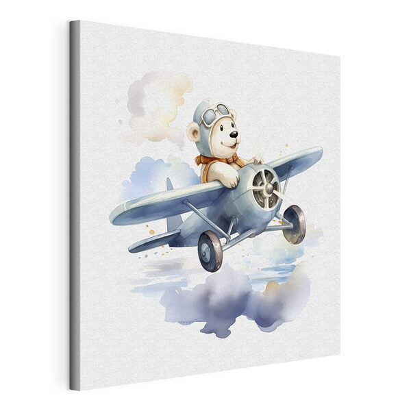 Un orso dei cartoni animati con un cappello da pilota a bordo di un aereo Quadri Un orso dei cartoni animati con un cappello da pilota a bordo di un aereo