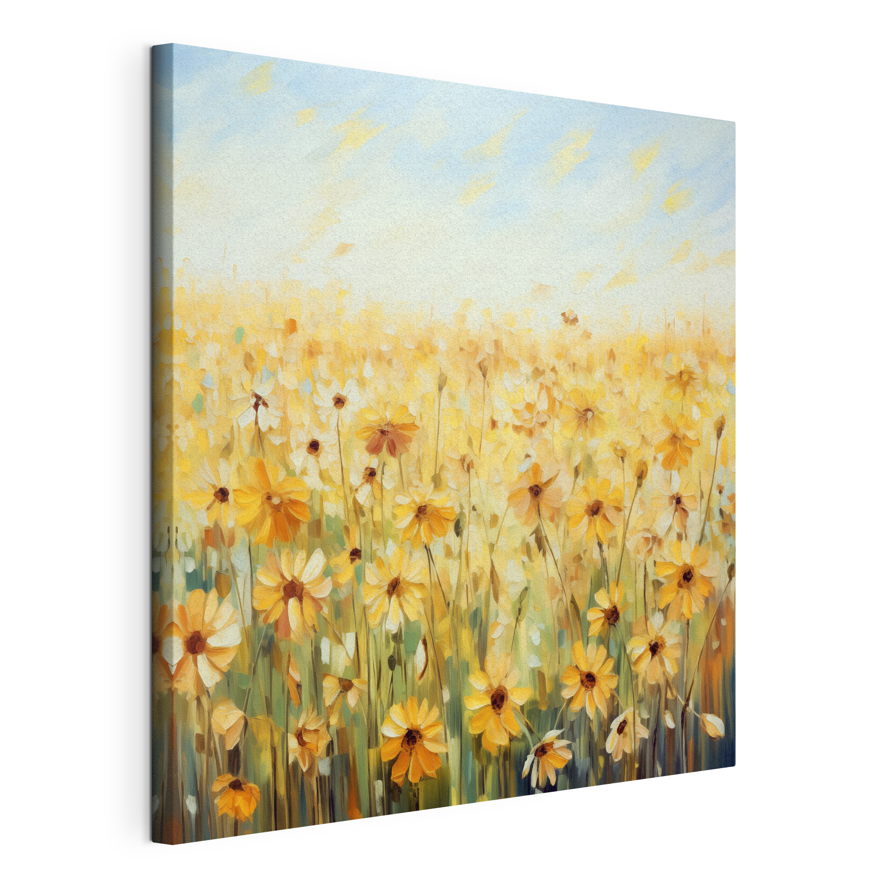 A painting of a field of yellow flowers A painting of a field of yellow flowers
