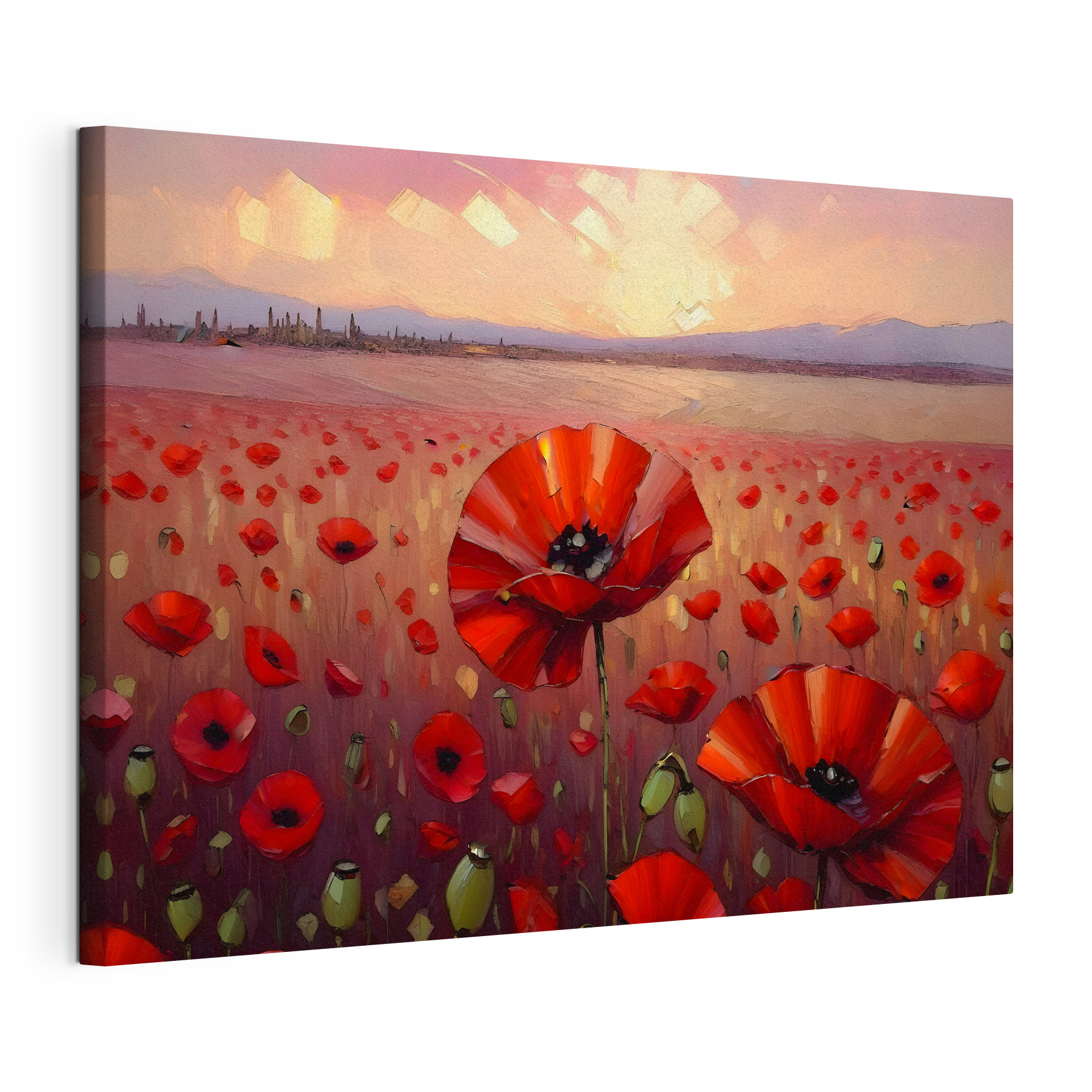 A painting of a field of red flowers