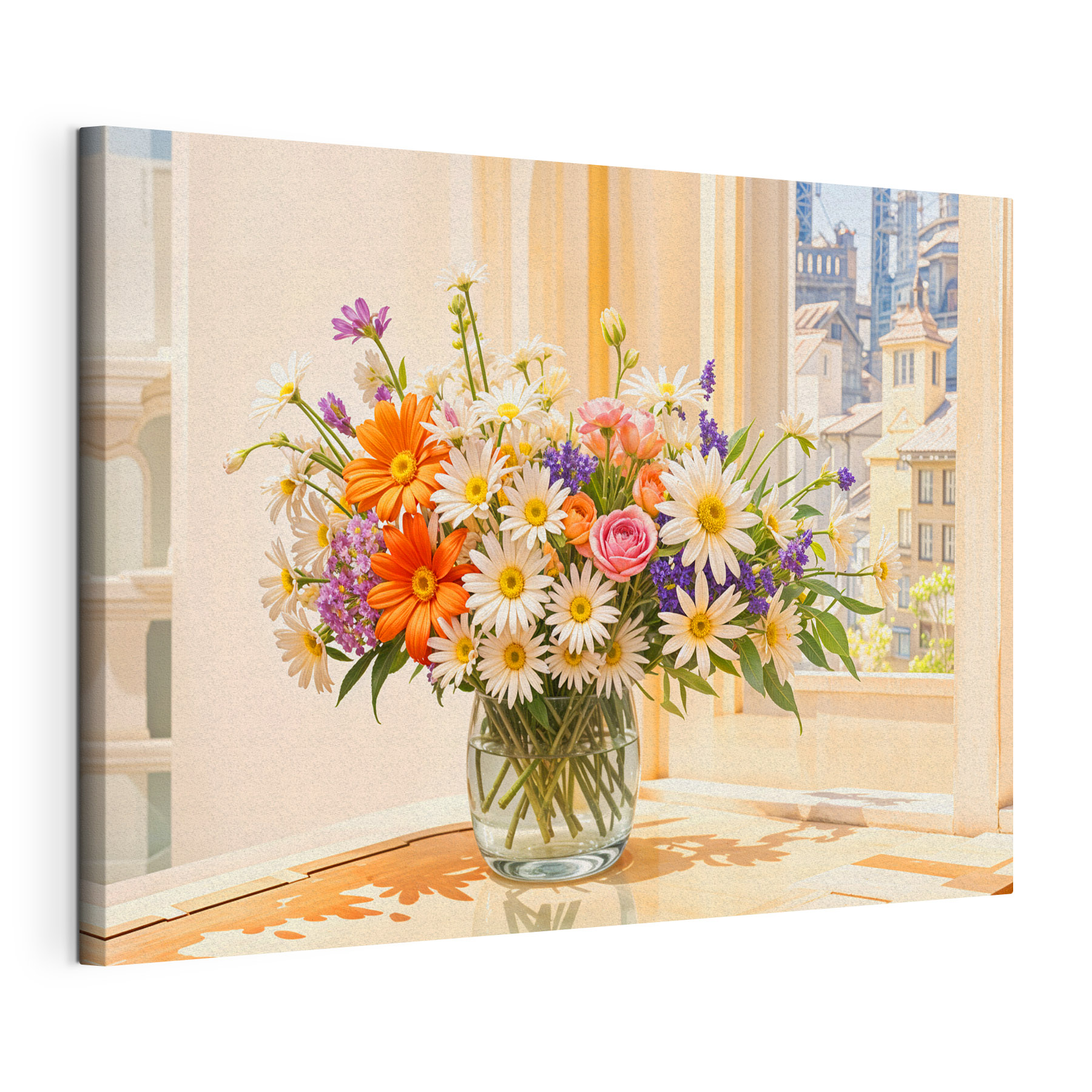 A vase of flowers on a table