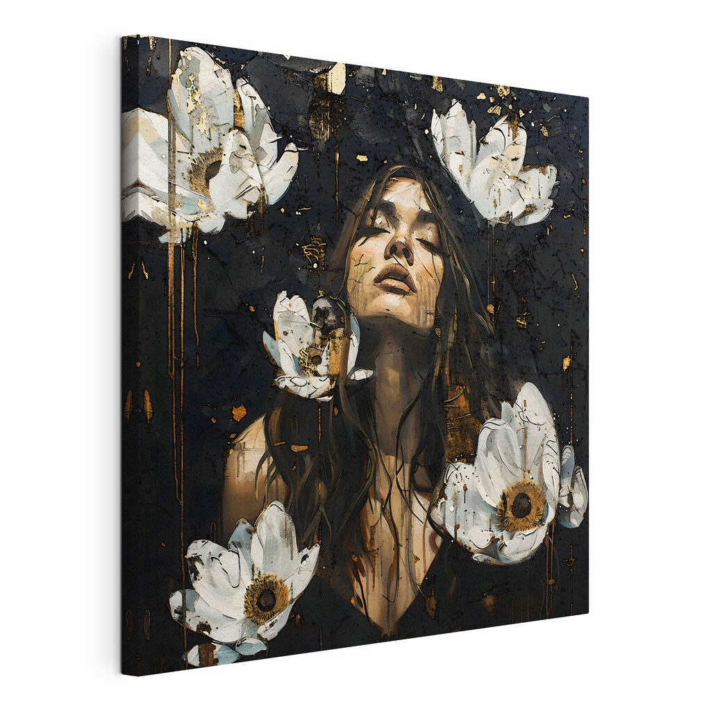 A woman with long hair and white flowers A woman with long hair and white flowers