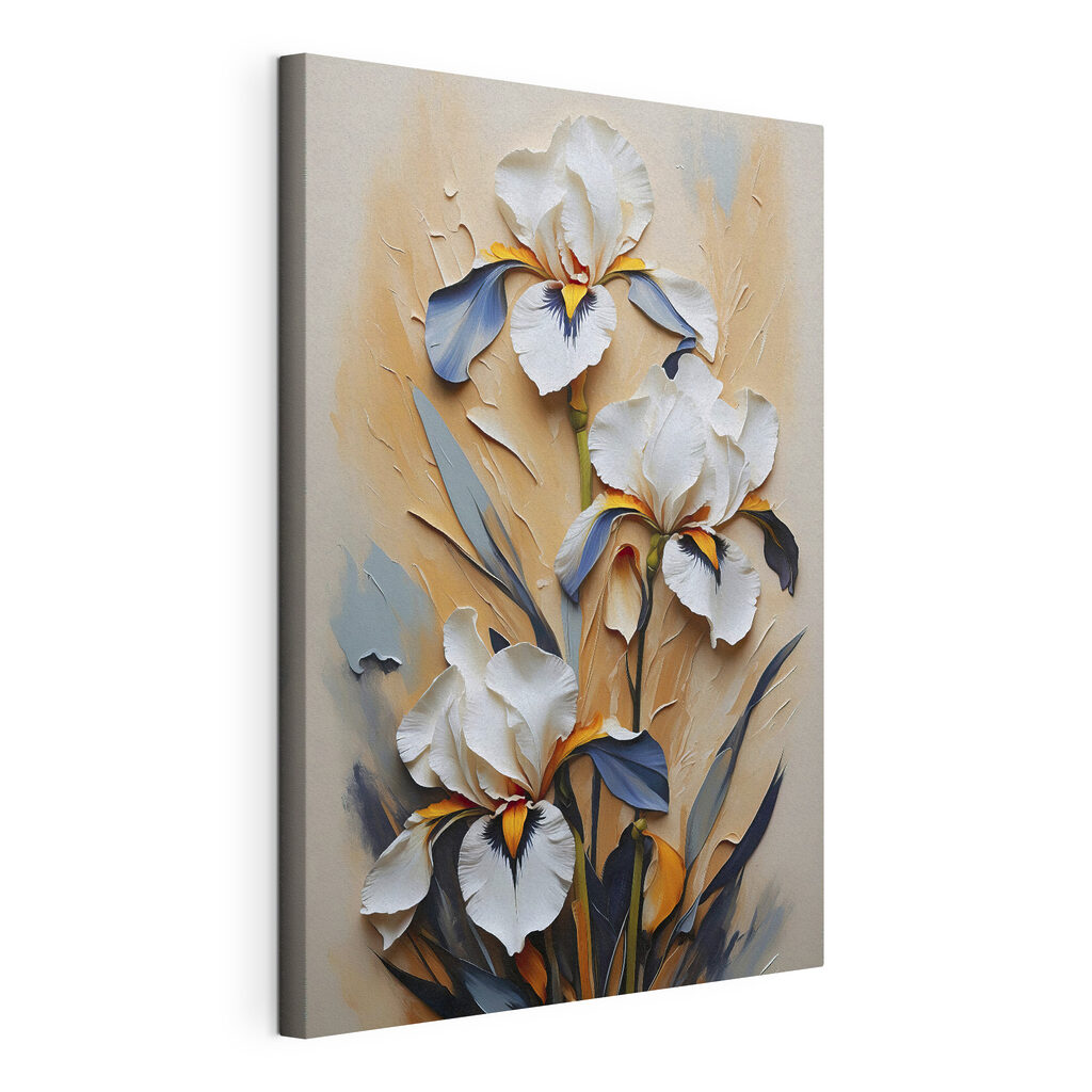 A painting of white flowers and blue leaves A painting of white flowers and blue leaves
