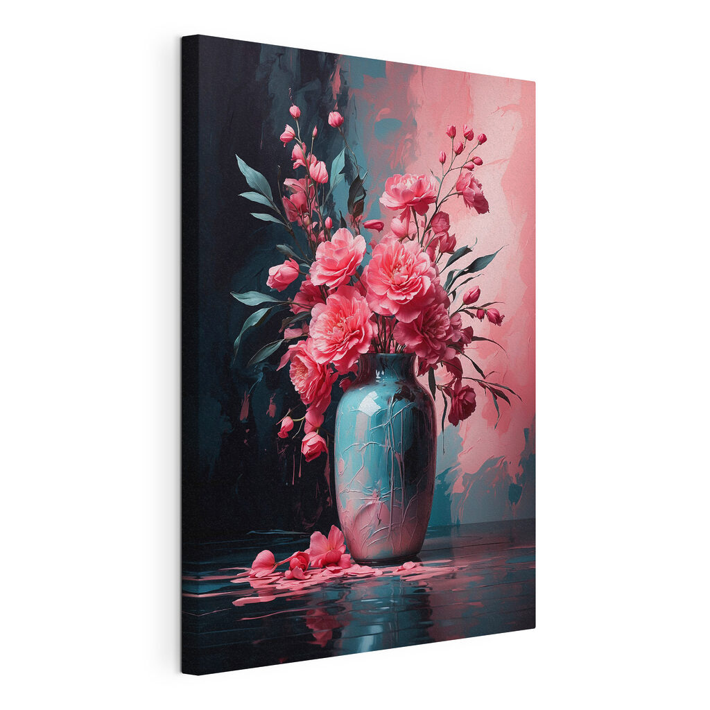 A vase with pink flowers