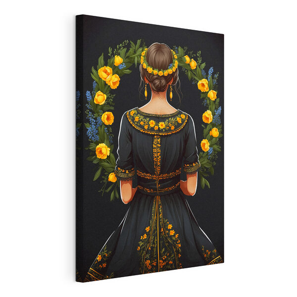 Una donna con un vestito nero e dei fiori gialli al collo Quadri Una donna con un vestito nero e dei fiori gialli al collo