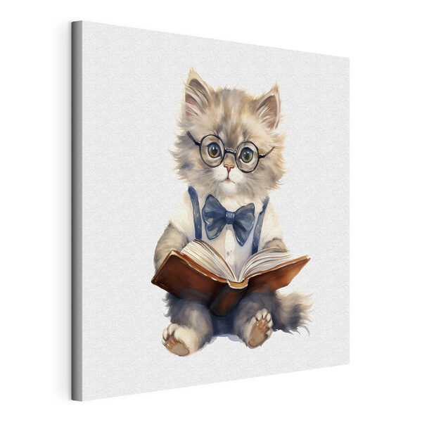Un gatto con gli occhiali e un papillon che legge un libro Quadri Un gatto con gli occhiali e un papillon che legge un libro