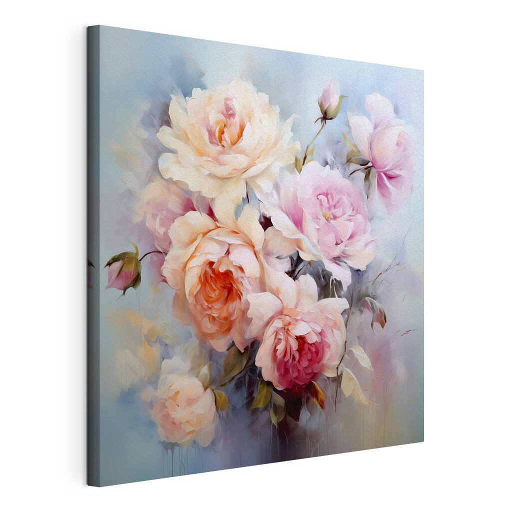 A painting of flowers on a blue background A painting of flowers on a blue background