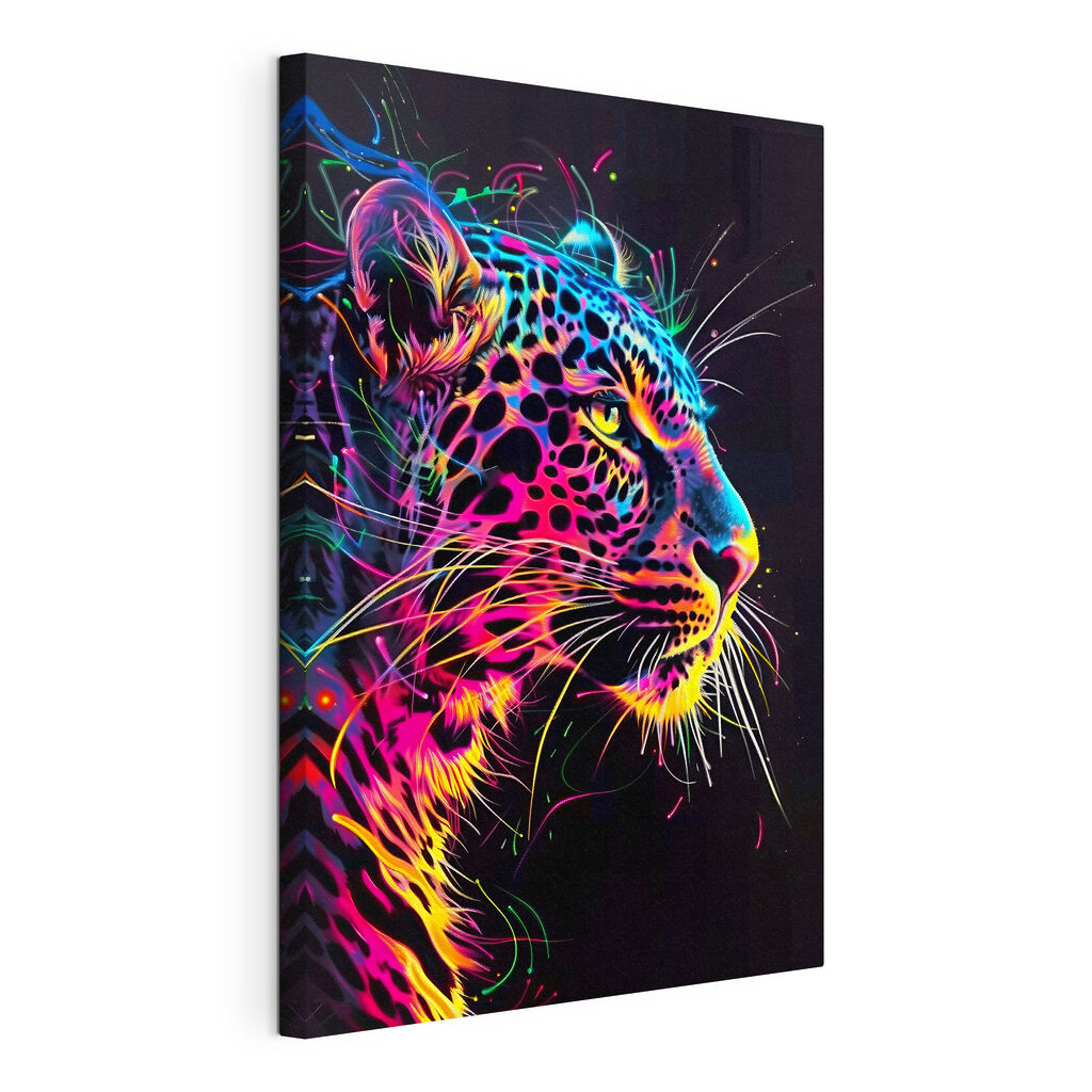 A colorful leopard with black background A colorful leopard with black background