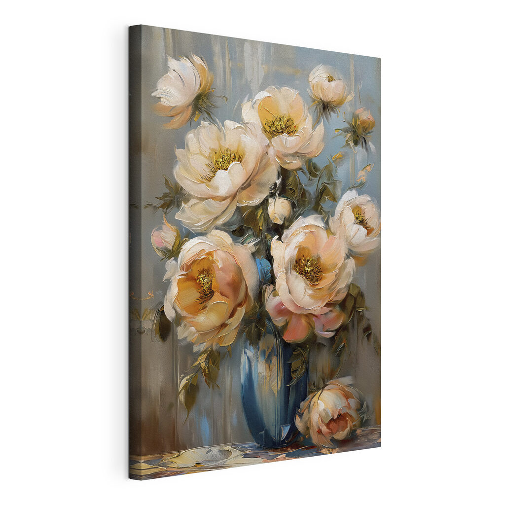 A painting of flowers in a vase