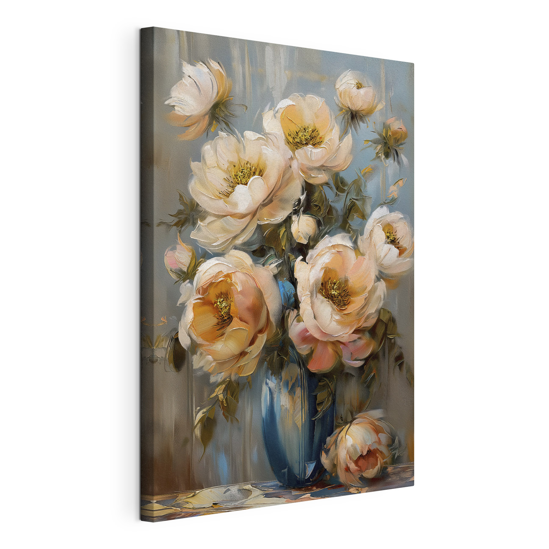 A painting of flowers in a vase