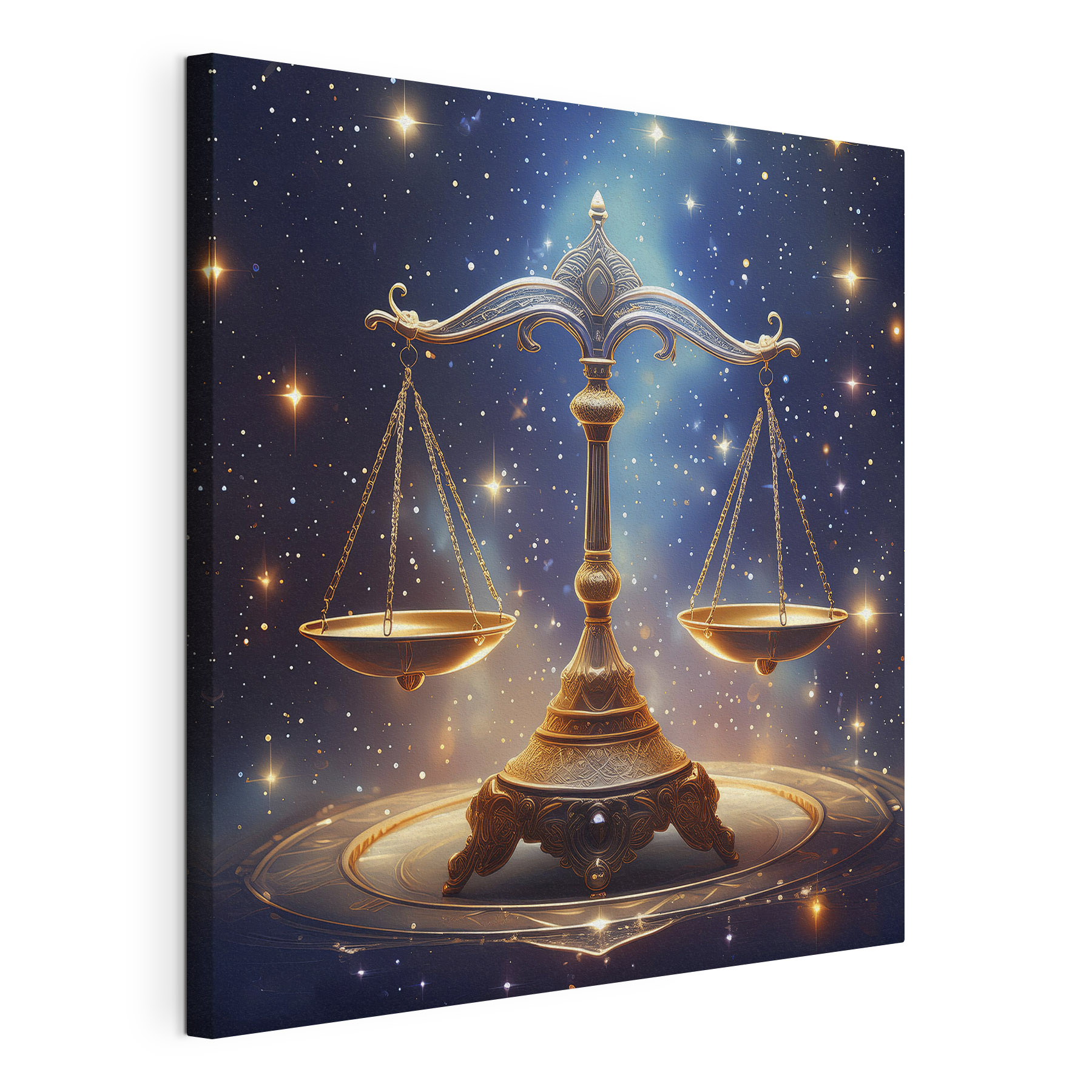 Scales of justice in starlit sky