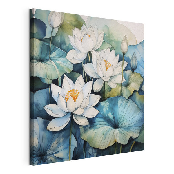 Un dipinto raffigurante fiori bianchi e foglie blu Quadri Un dipinto raffigurante fiori bianchi e foglie blu