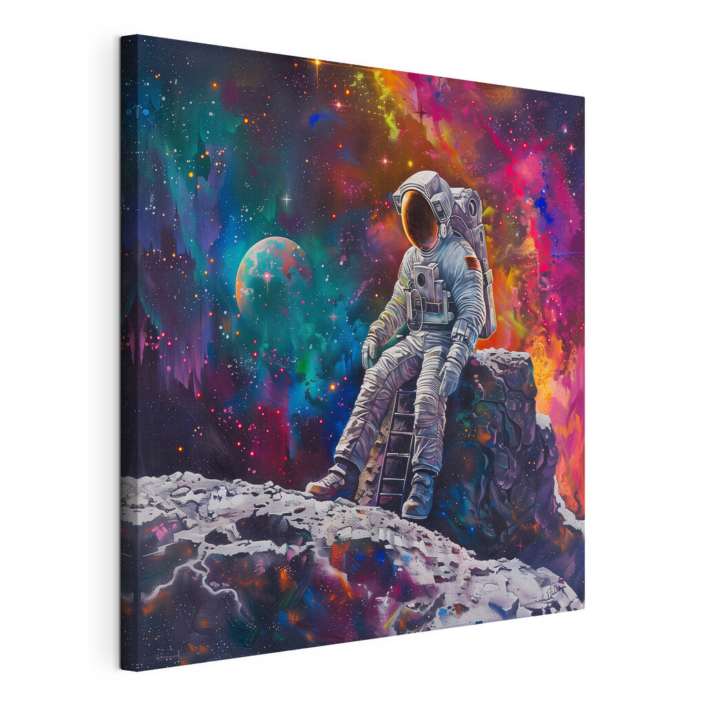 An astronaut sitting on a rock in space An astronaut sitting on a rock in space
